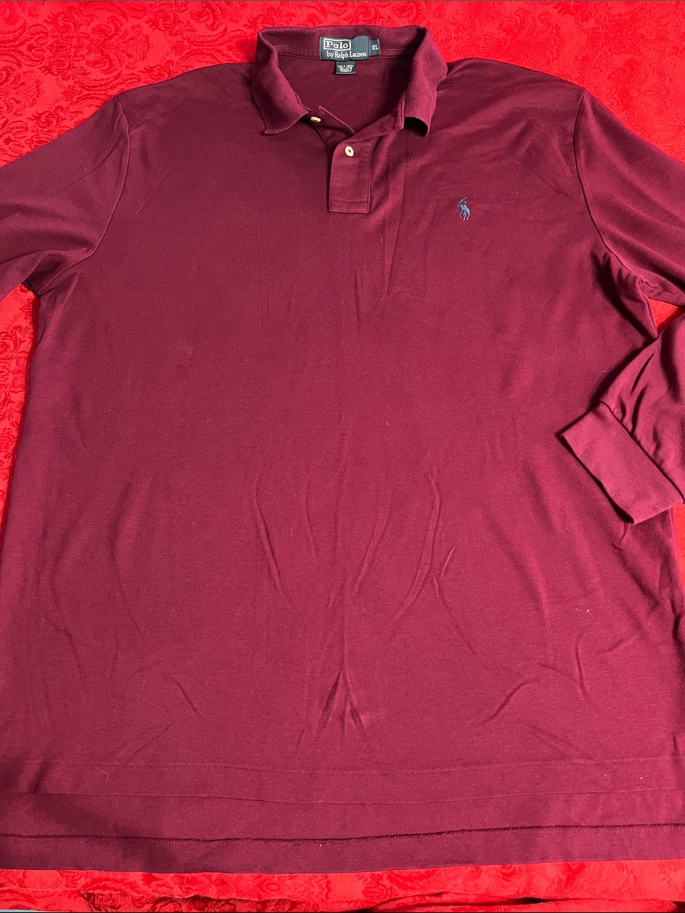 Polo Ralph Lauren Men’s XL Maroon Long Sleeve Polo Shirt Navy Pony Classic Fit